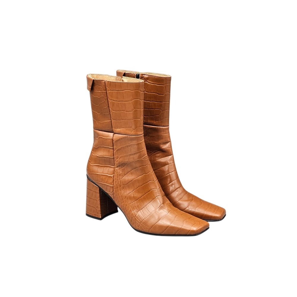 Reike Nen Women's Size 6 US EUC Tan Crocodile Embossed Leather‎ High Heel Boots